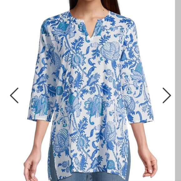 Roberta Roller Rabbit Tunic Top Amanda Print White Blue Size Small - Picture 1 of 13